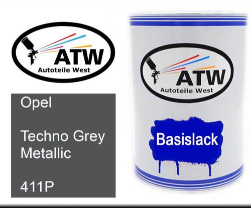 Opel, Techno Grey Metallic, 411P: 500ml Lackdose, von ATW Autoteile West.